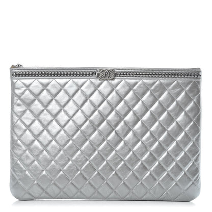 Chanel Calfskin Quilted Large Boy Chain Around Cosmetic Case Silver 1 of 12