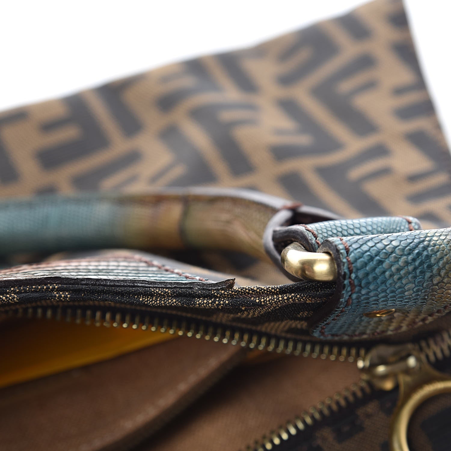 Fendi Zucca Lizard Small Devil Trapezio Tote Tobacco 520774