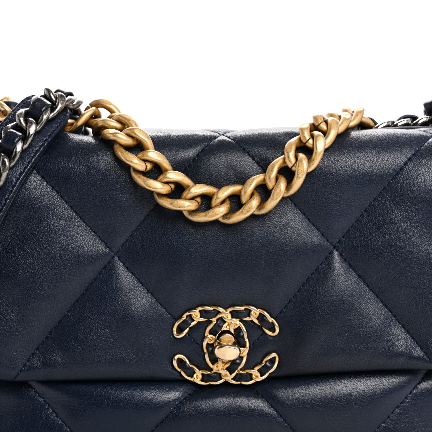 Chanel Goatskin Quilted Medium Chanel 19 Flap Navy Blue 8 of 10