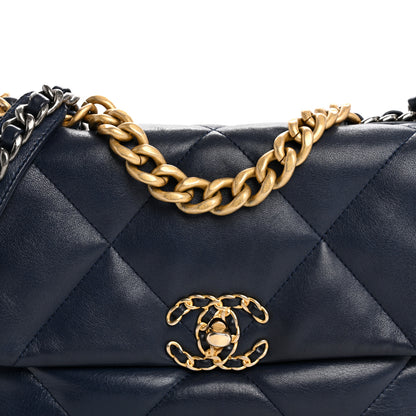 Chanel Goatskin Quilted Medium Chanel 19 Flap Navy Blue 8 of 10