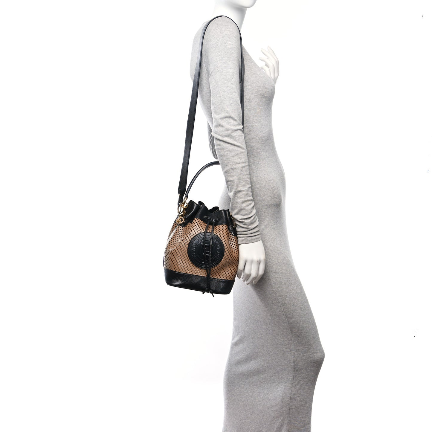 Vitello Liberty Glossy Lambskin F is Fendi Perforated Small Mon Tresor Bucket Bag Sand Mimosa Black