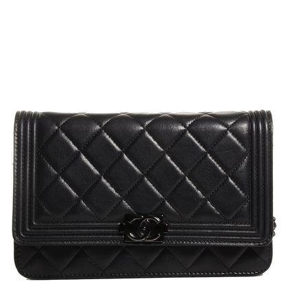 Chanel Lambskin Quilted Boy Wallet On Chain WOC So Black 1 of 9