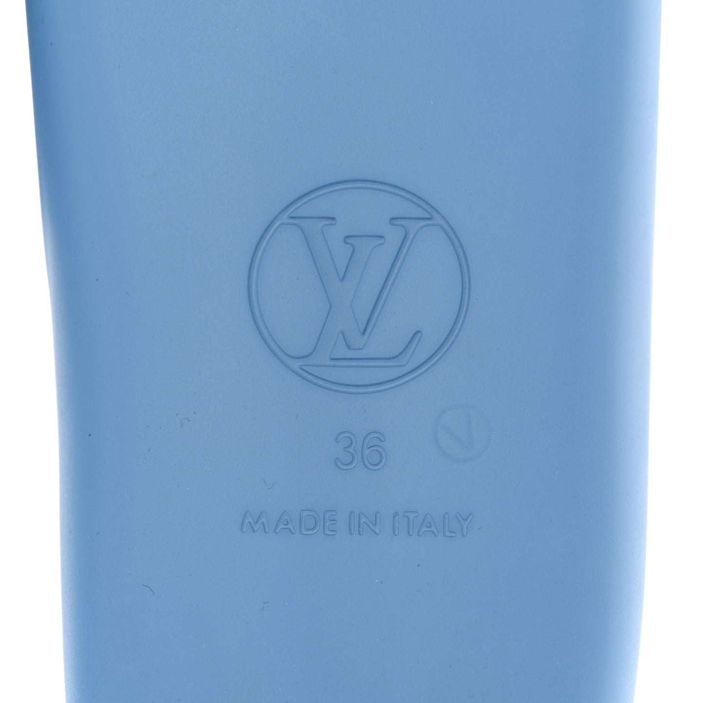 Rubber Monogram Embossed Sunbath Flat Mule 36 Blue