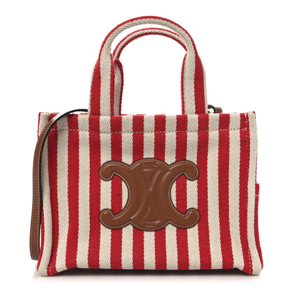 Celine Canvas Calfskin Striped Triomphe Small Cabas Thais Natural Red 1 of 9