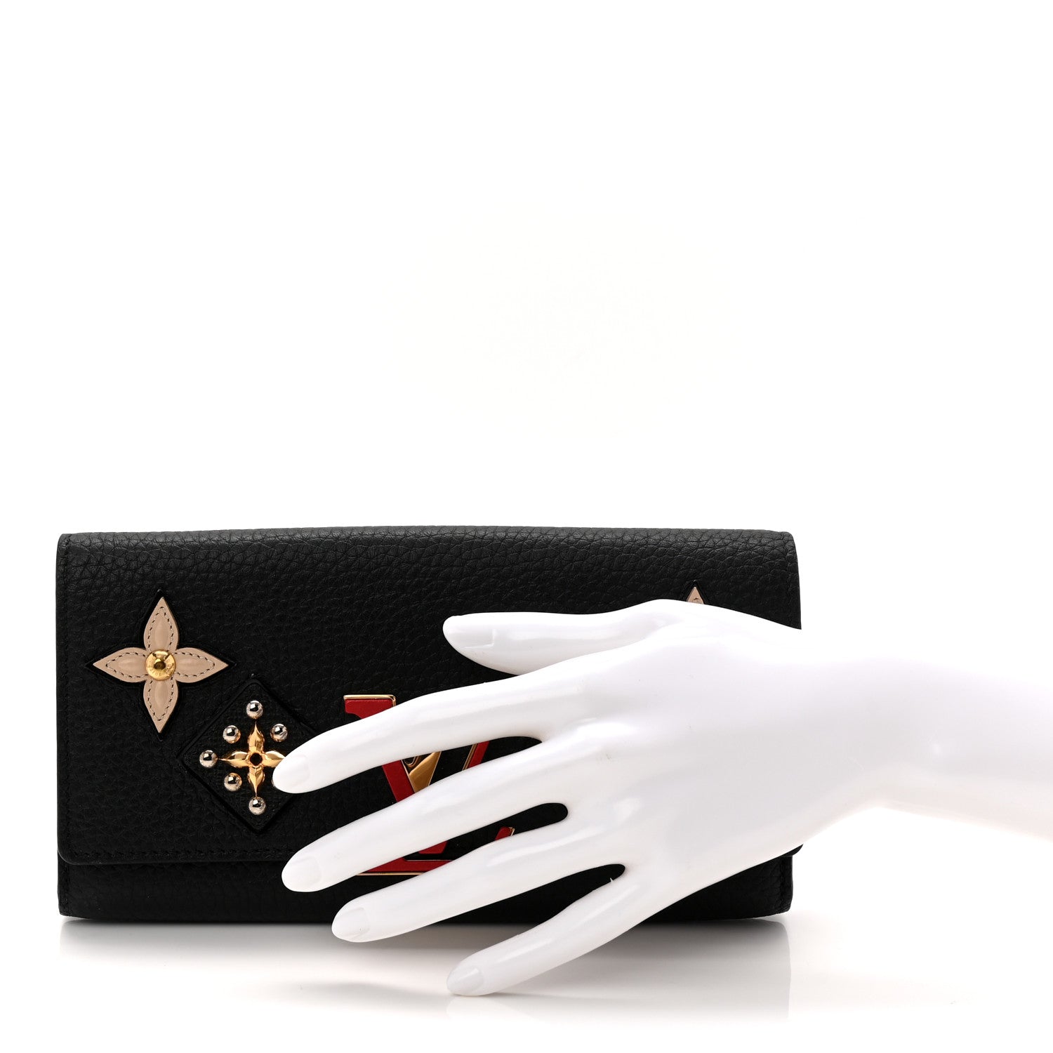 Louis Vuitton Taurillon Mechanical Flowers Smile Capucines Wallet Black 2 of 7