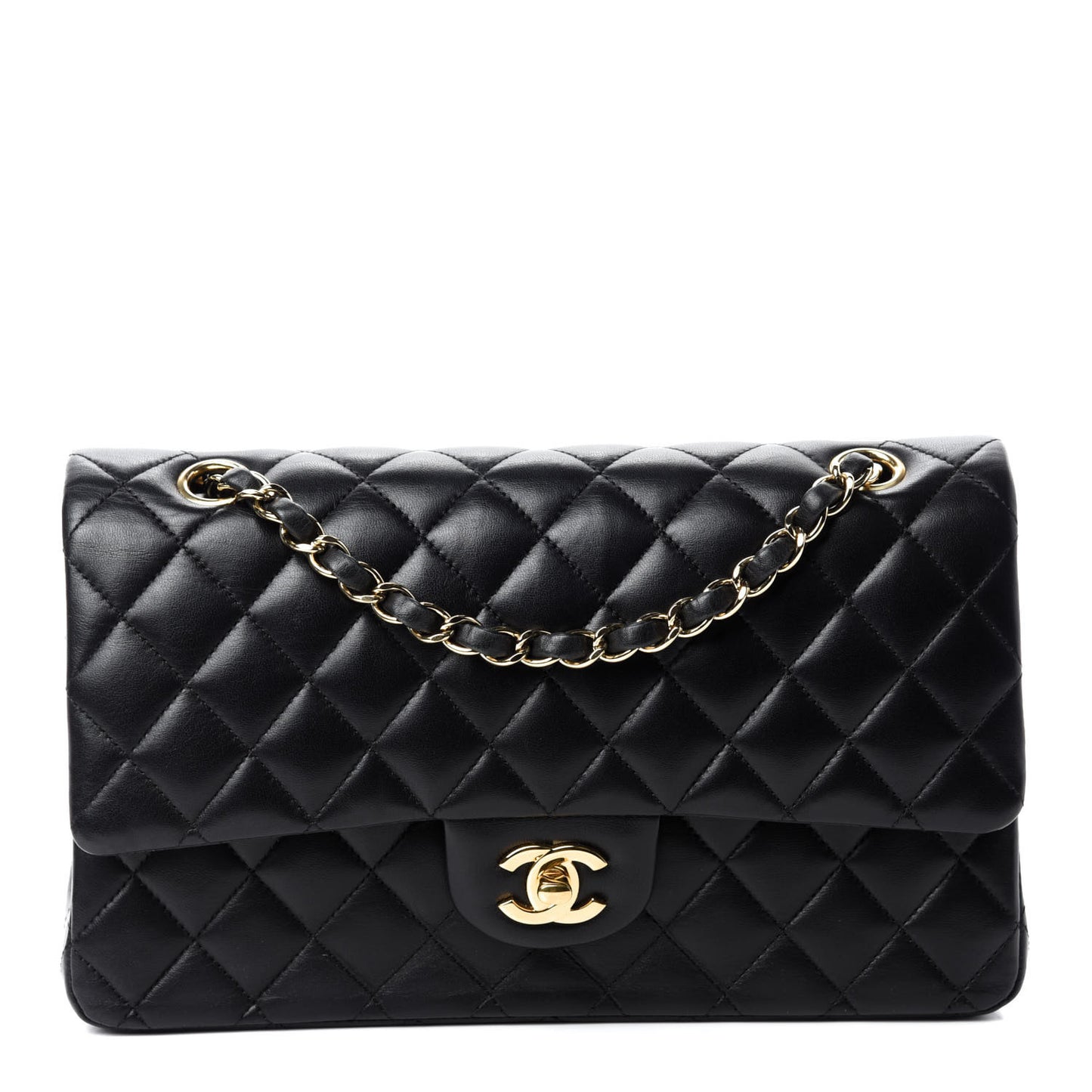 Lambskin Quilted Medium Double Flap Black