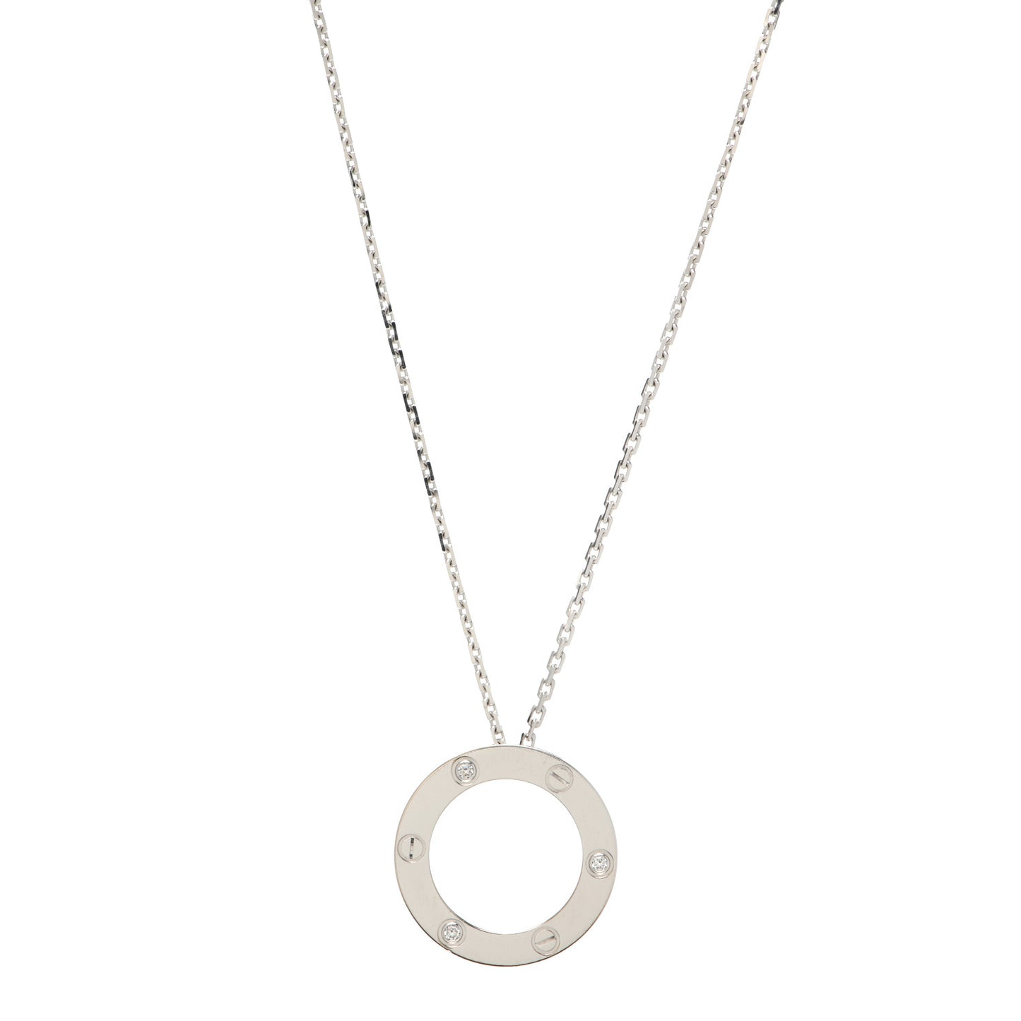18K White Gold 3 Diamonds LOVE Pendant Necklace