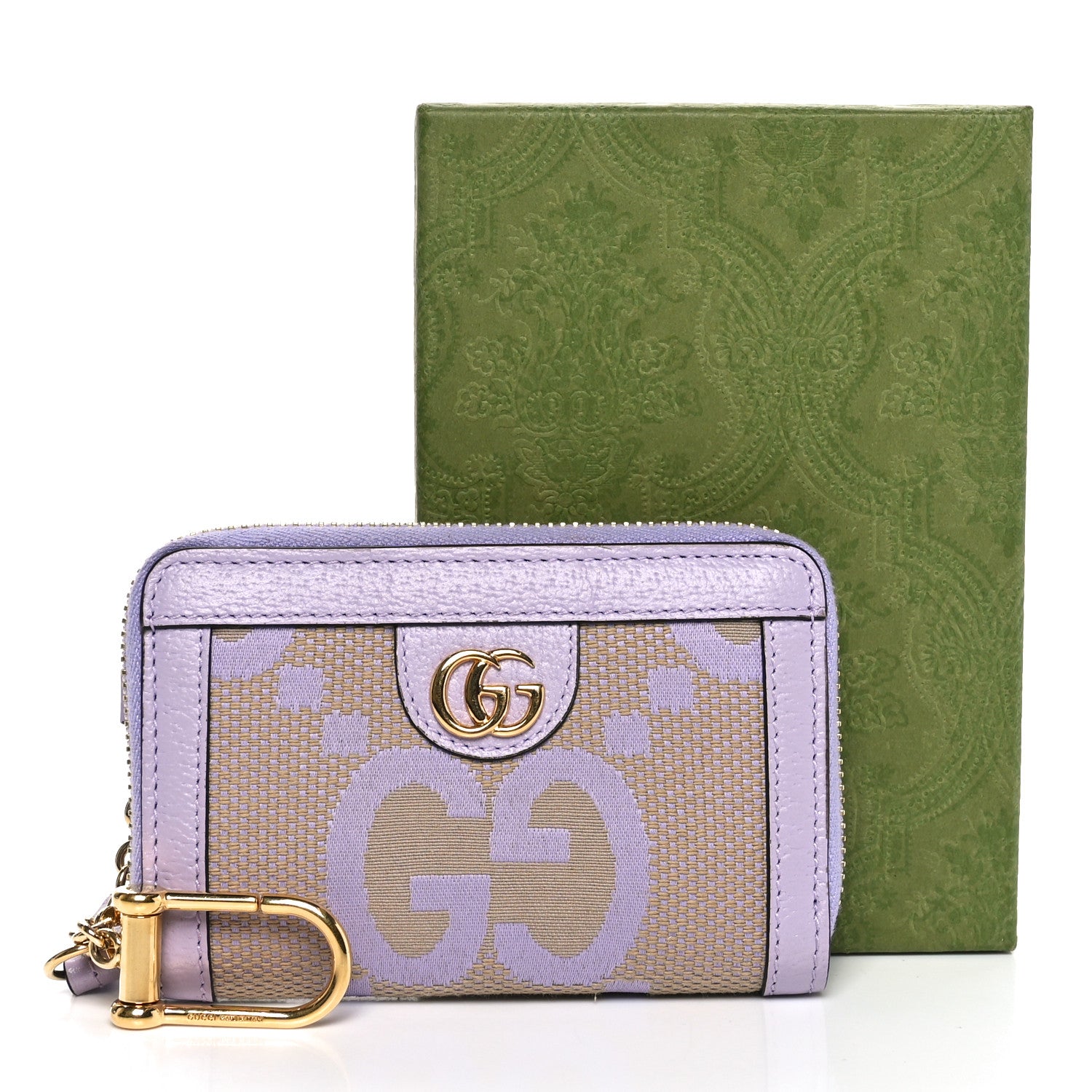 Gucci Monogram Jumbo GG Textured Dollar Calfskin Ophidia Key Card Case Beige Lapis 8 of 8