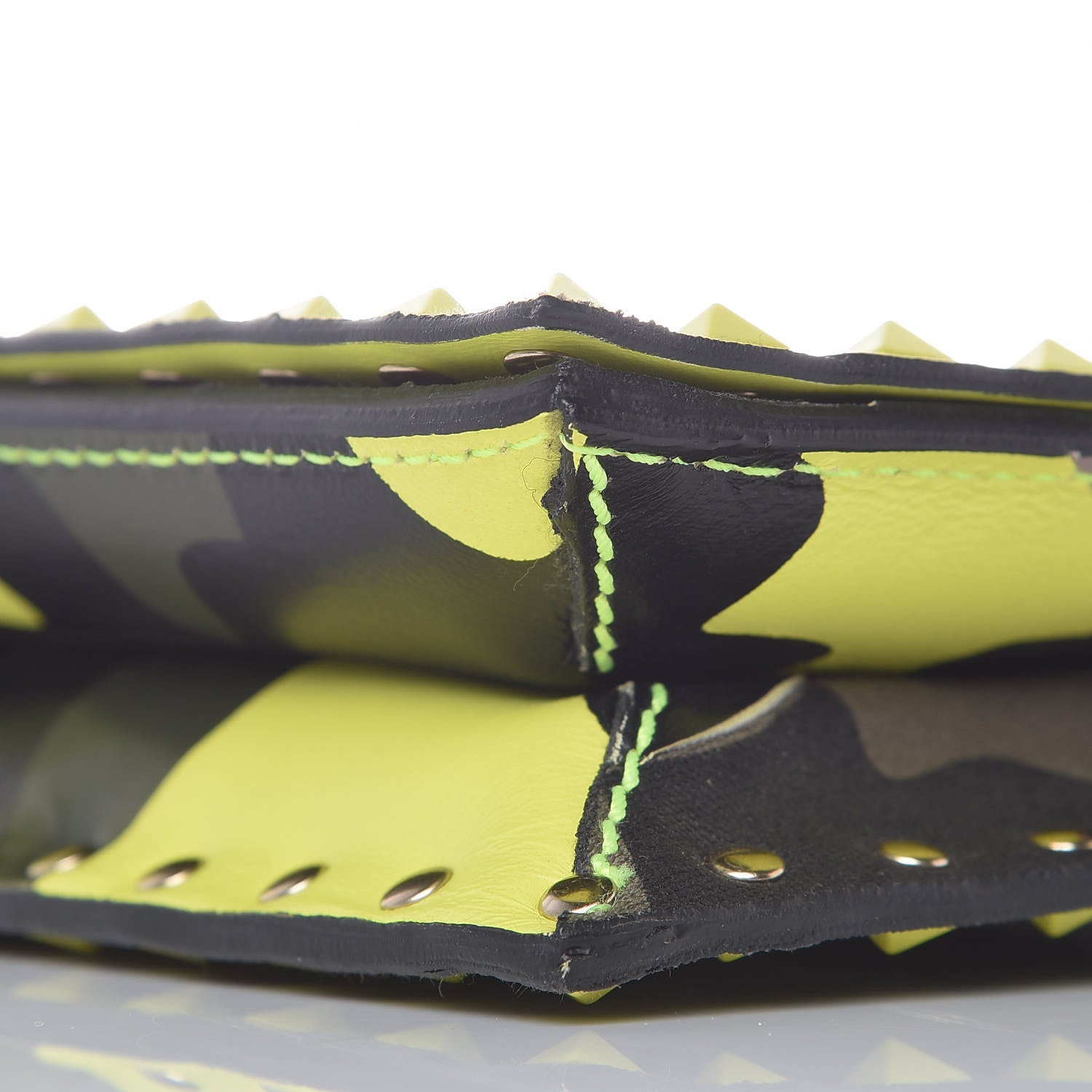 Valentino Garavani Nappa Canvas Camouflage Rockstud Wristlet Clutch Yellow Fluo Green 9 of 12