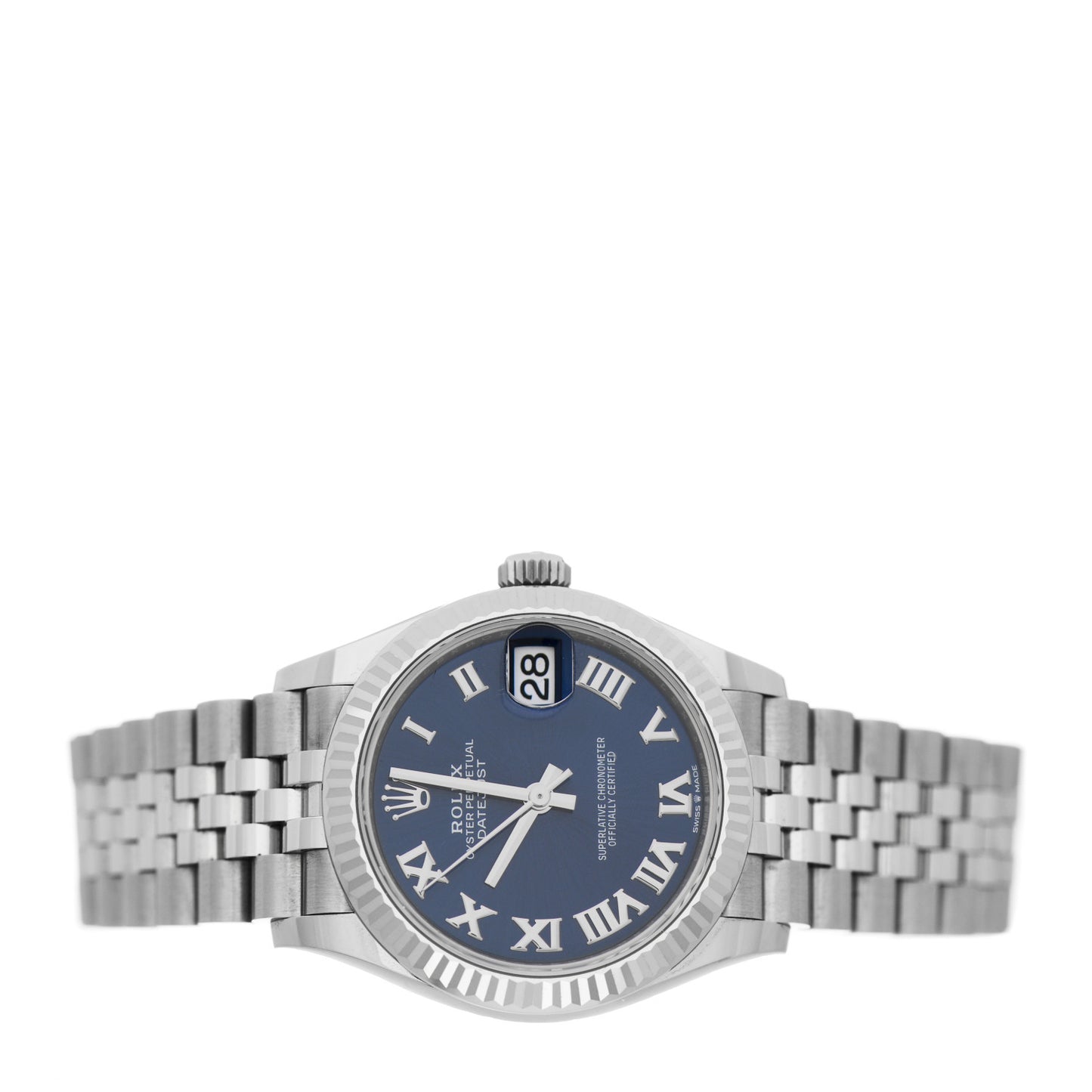 Stainless Steel 18K White Gold 31mm Oyster Perpetual Datejust Watch Bright Blue Roman 278274