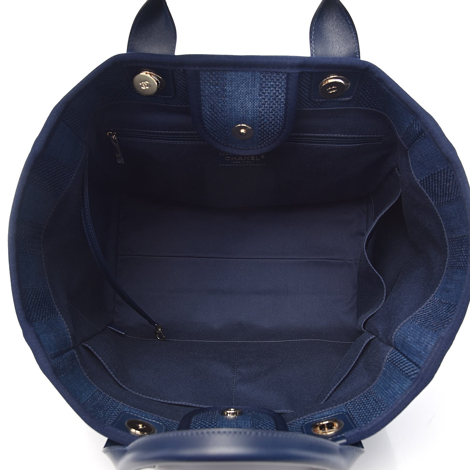 Chanel Mixed Fibers Striped Medium Deauville Tote Navy Blue 5 of 10