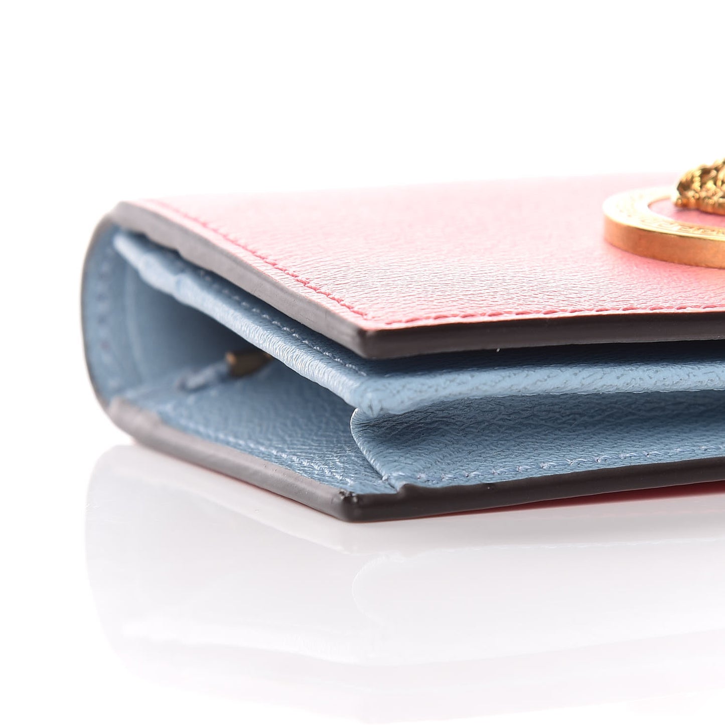 Calfskin Large Medusa Flap Over Wallet Pink Blue