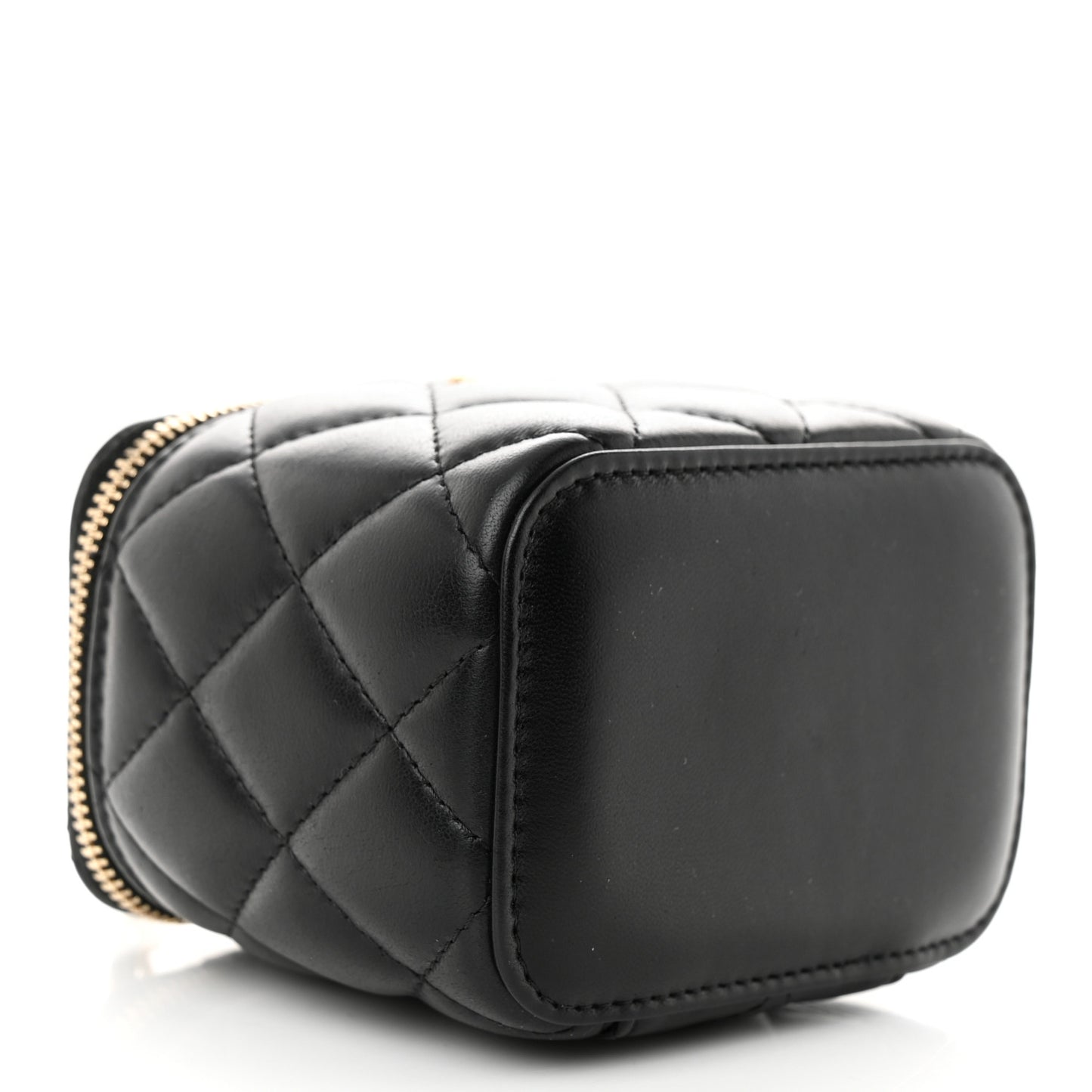 Lambskin Quilted Mini Pearl Crush Vanity Case With Chain Black