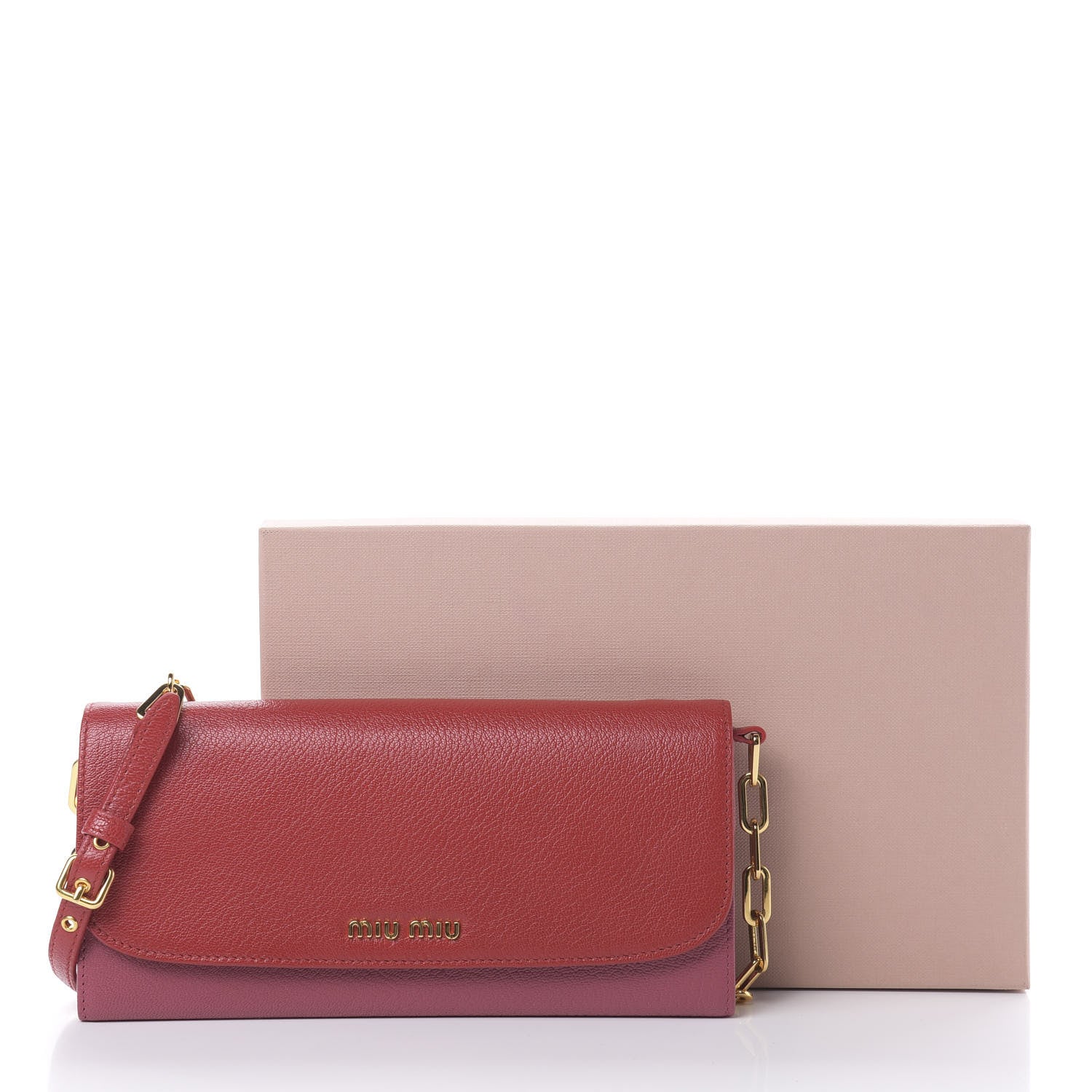 Miu Miu Goatskin Madras Bicolor Wallet On Chain Fuoco Bruyere 12 of 12