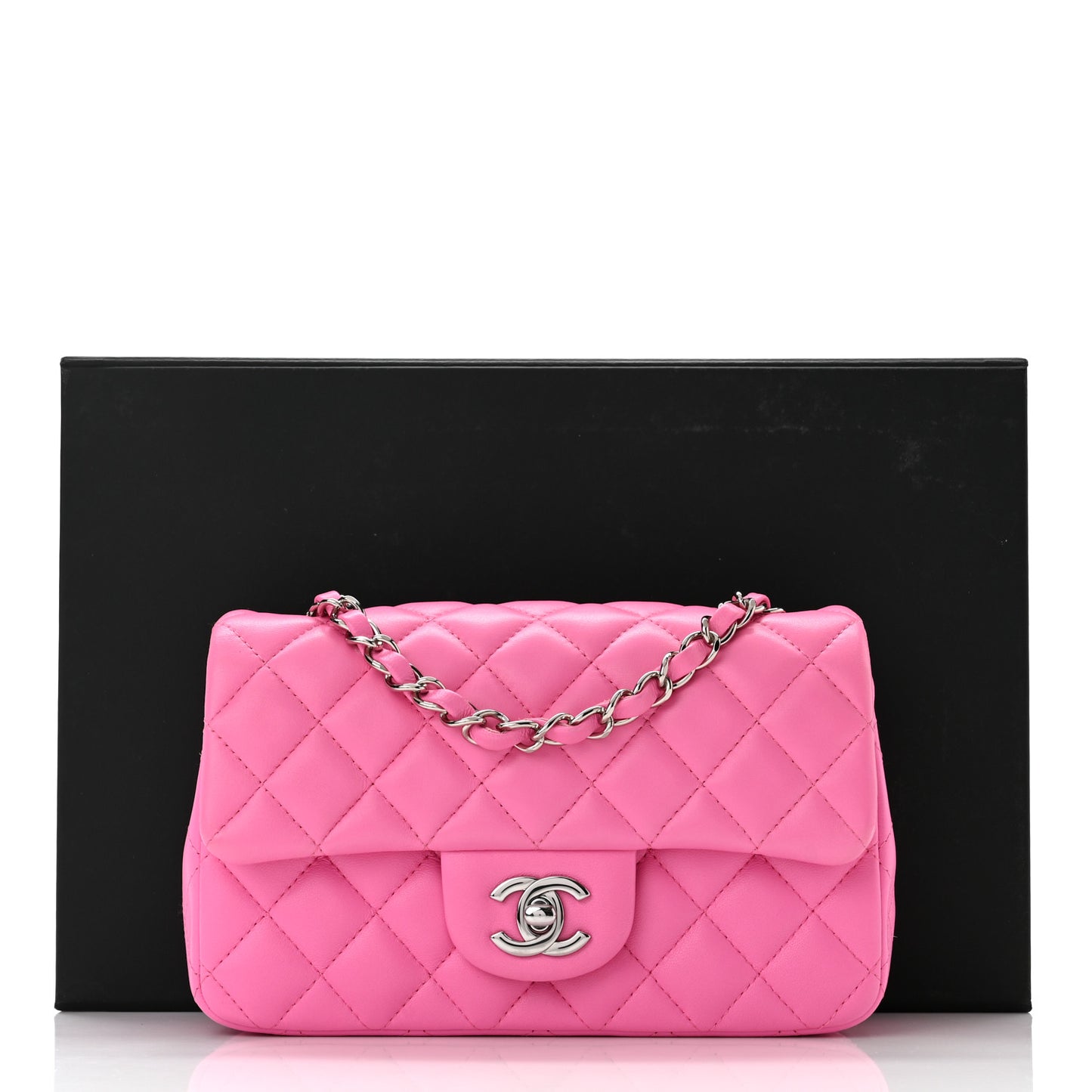 Lambskin Quilted Mini Rectangular Flap Neon Pink