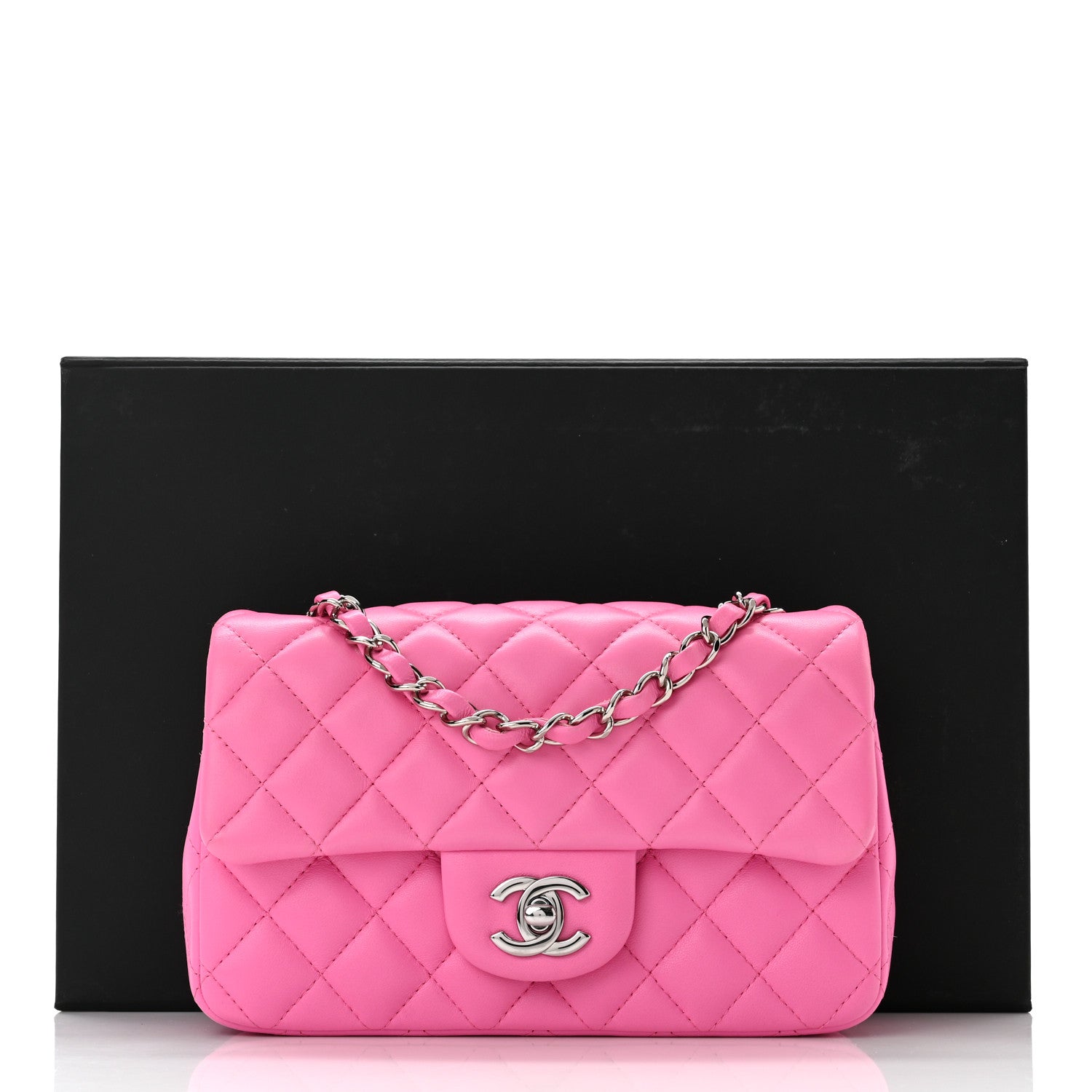 Chanel Lambskin Quilted Mini Rectangular Flap Neon Pink 11 of 11
