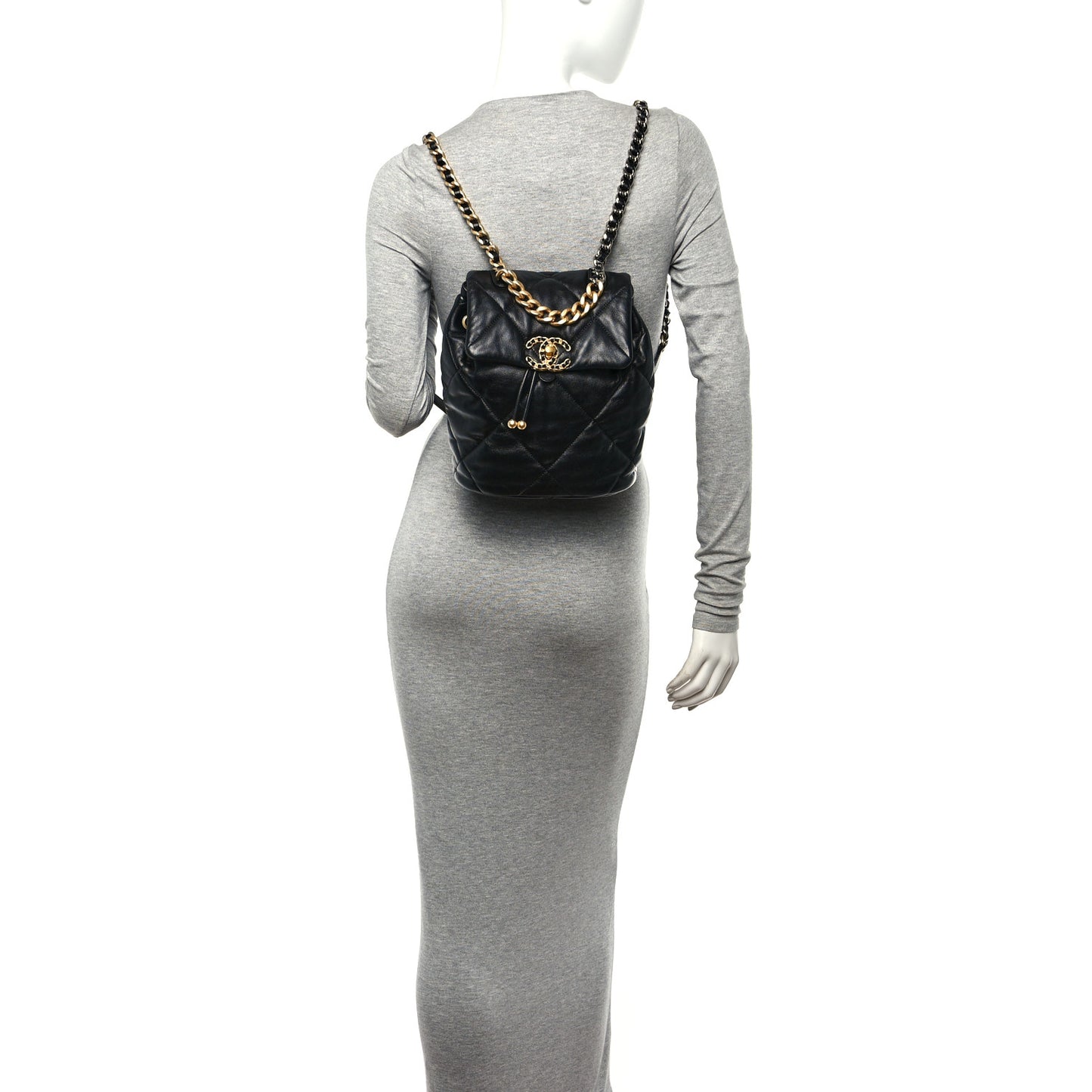 Lambskin Quilted Chanel 19 Backpack Black