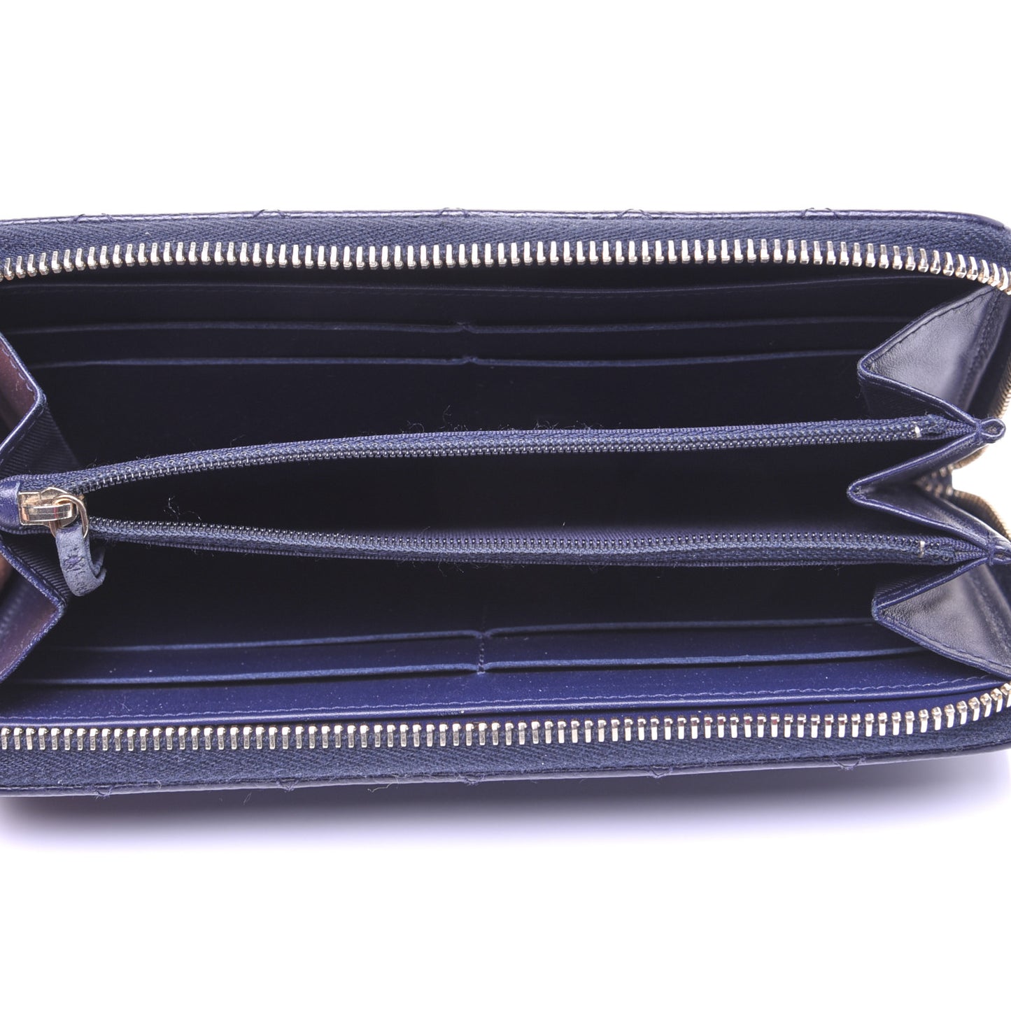 Caviar Quilted Large Gusset Zip Around Wallet Navy