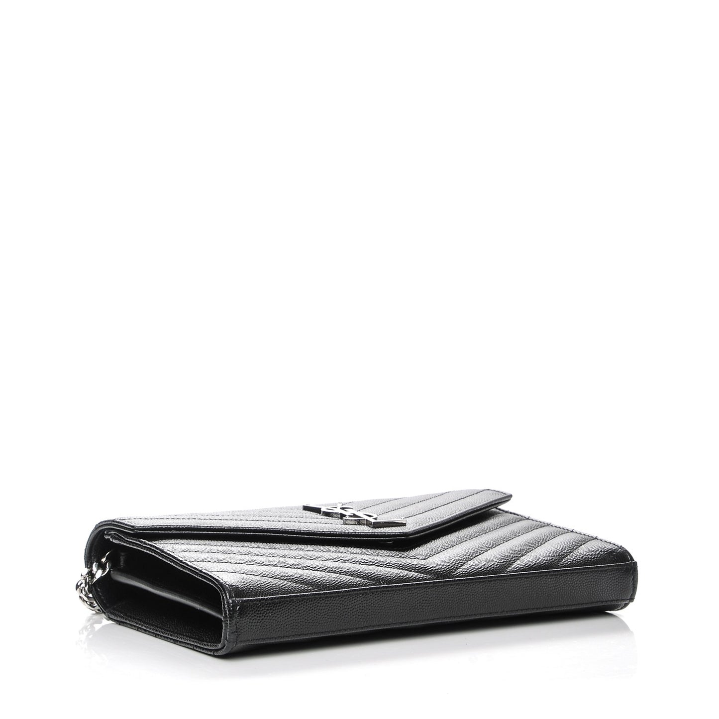 Grain De Poudre Matelasse Chevron Medium Monogram Chain Wallet Black