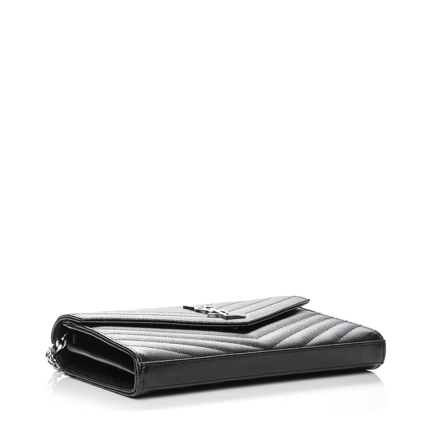 Saint Laurent Grain De Poudre Matelasse Chevron Medium Monogram Chain Wallet Black 4 of 8