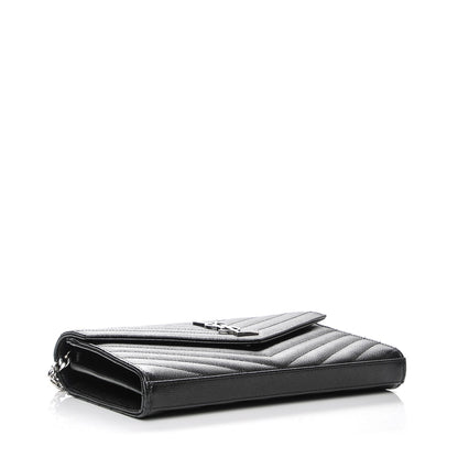 Saint Laurent Grain De Poudre Matelasse Chevron Medium Monogram Chain Wallet Black 4 of 8