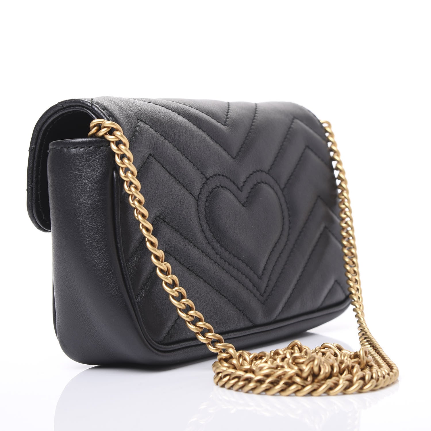 Gucci Calfskin Matelasse Super Mini GG Marmont Shoulder Bag Black 2 of 10
