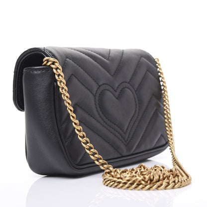 Gucci Calfskin Matelasse Super Mini GG Marmont Shoulder Bag Black 2 of 10