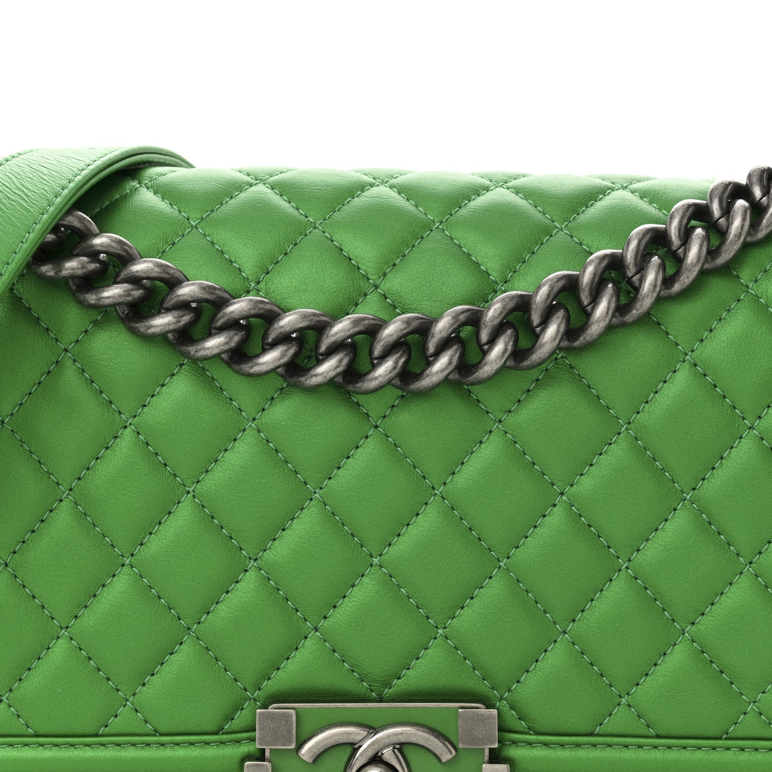 Chanel Metallic Calfskin Quilted Medium Boy Flap Green 8 of 10