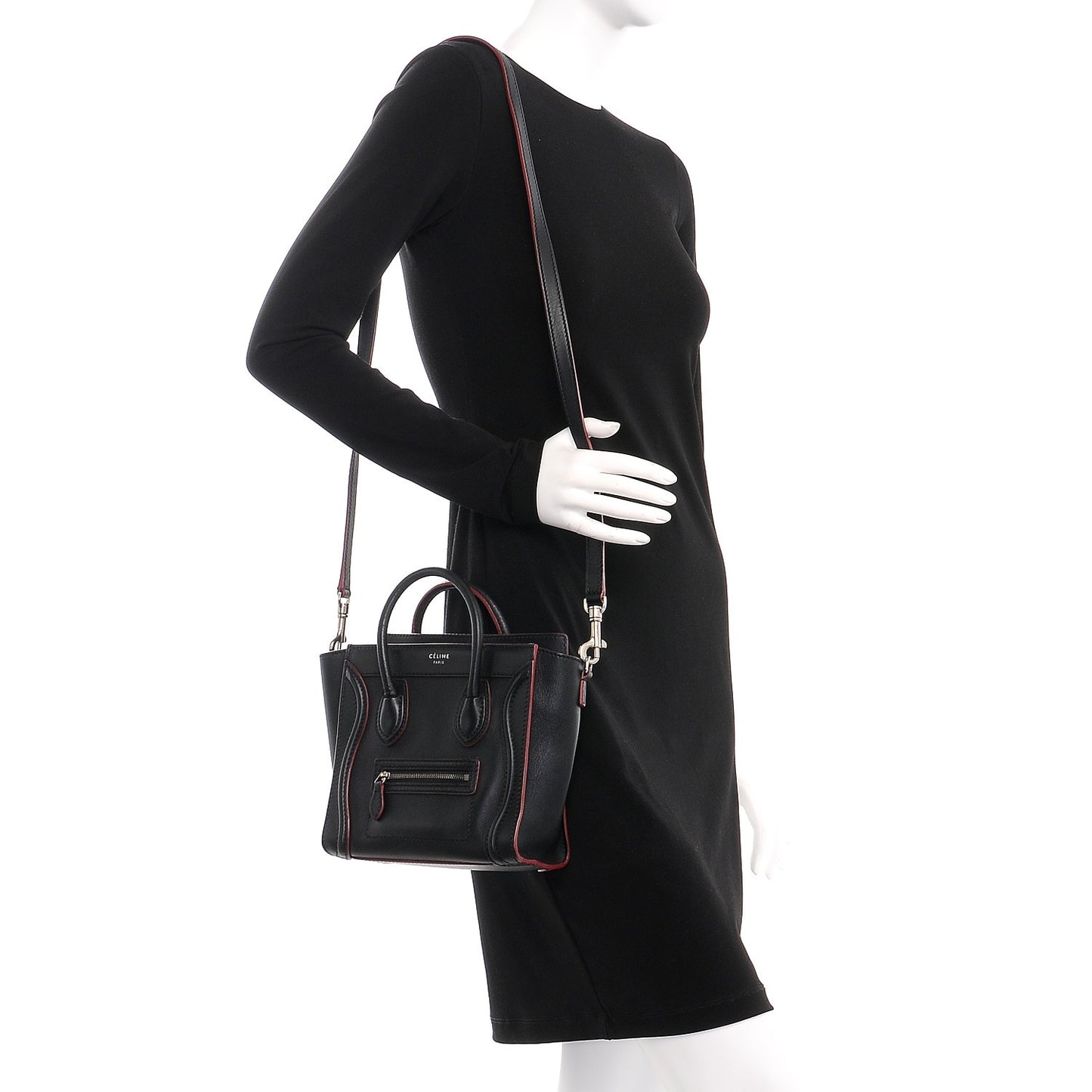 Smooth Calfskin Nano Luggage Black Red