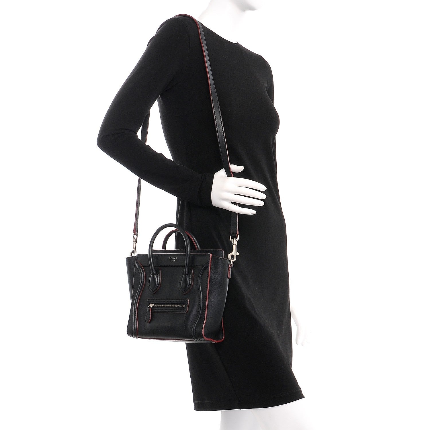 Celine Smooth Calfskin Nano Luggage Black Red 2 of 13