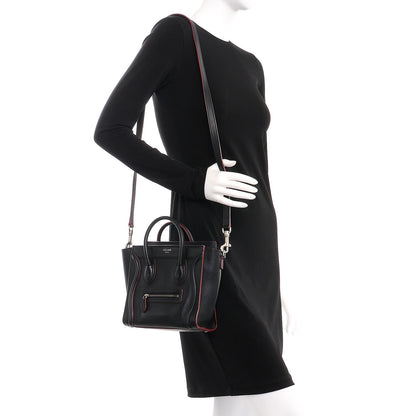 Celine Smooth Calfskin Nano Luggage Black Red 2 of 13