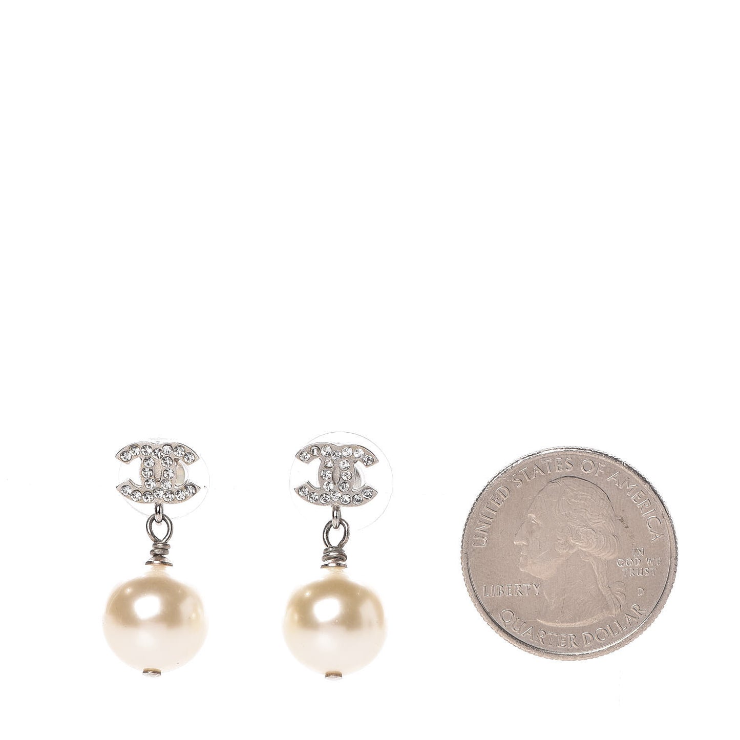 Crystal Pearl CC Drop Earrings Silver