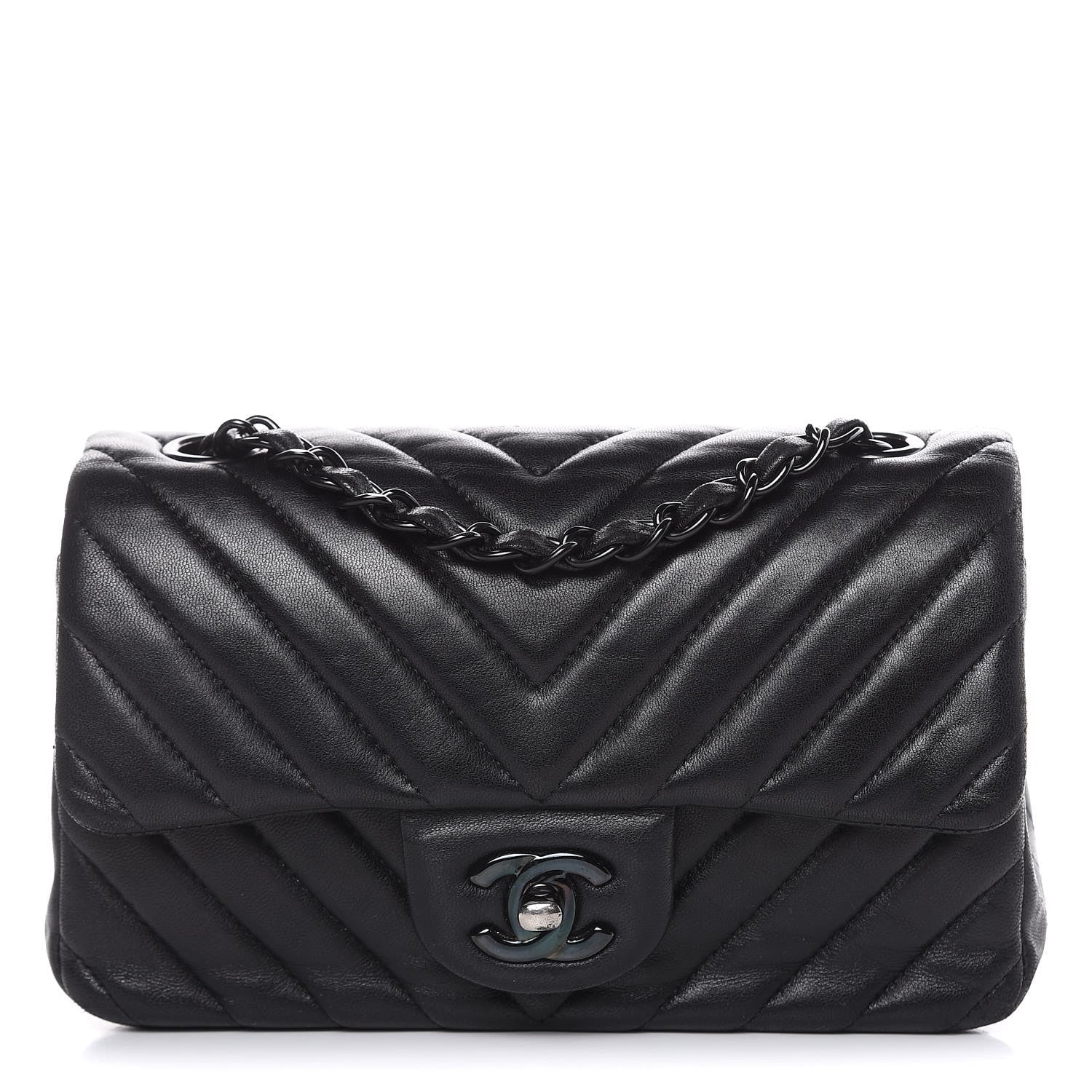 Chanel Lambskin Chevron Quilted Mini Rectangular Flap So Black 1 of 22