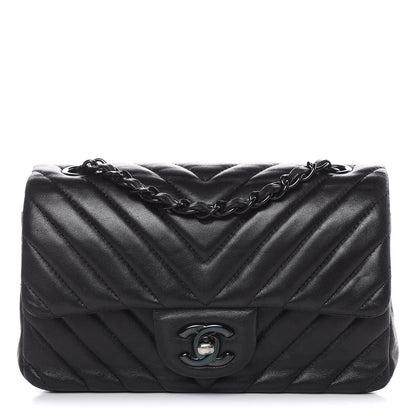 Chanel Lambskin Chevron Quilted Mini Rectangular Flap So Black 1 of 22