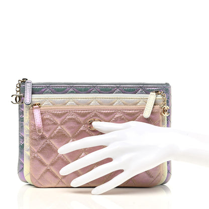 Chanel Iridescent Crumpled Calfskin Trio Cosmetic Case Blue Pink Ivory 2 of 11
