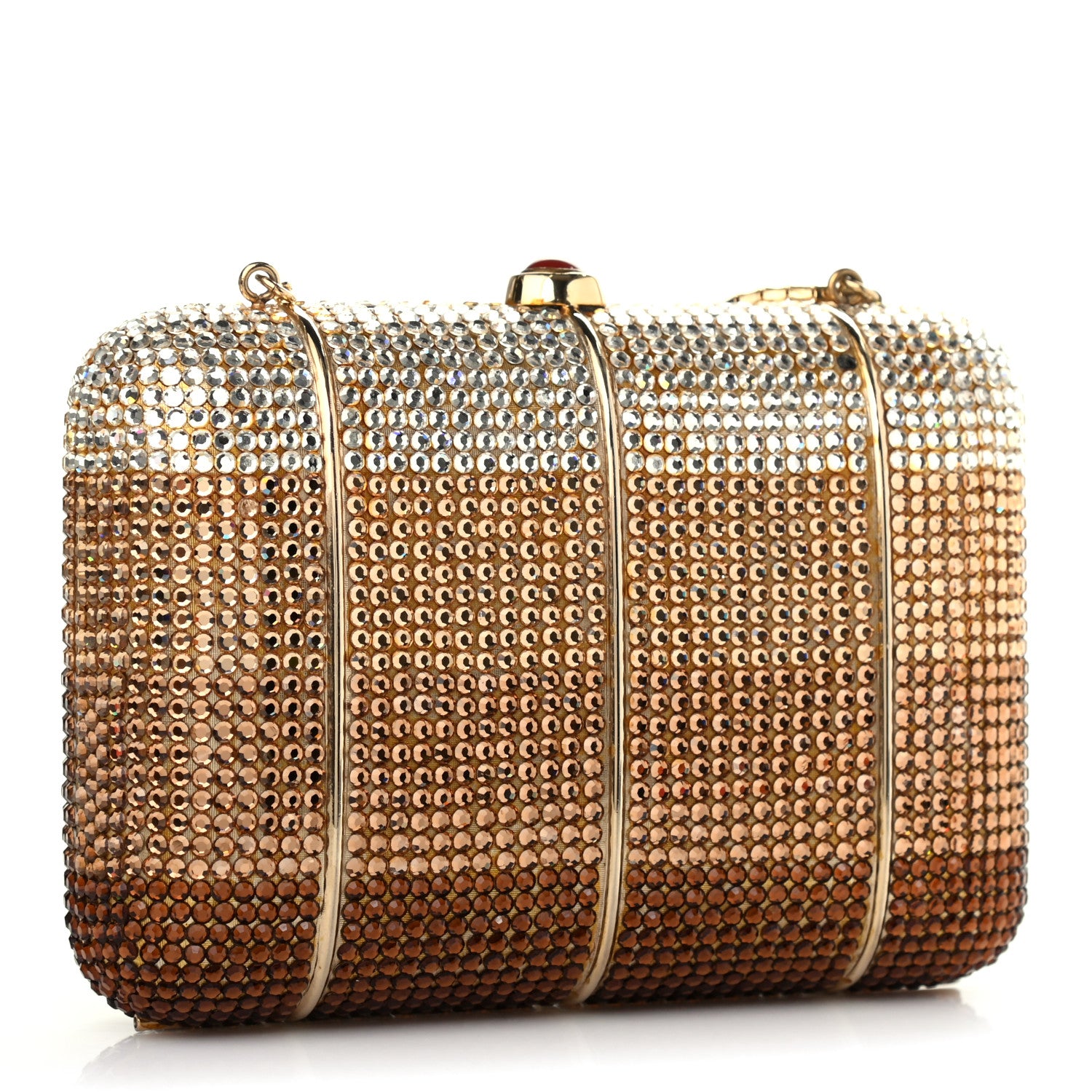 Judith Leiber Swarovski Crystal Minaudiere Clutch Gold Silver 2 of 4