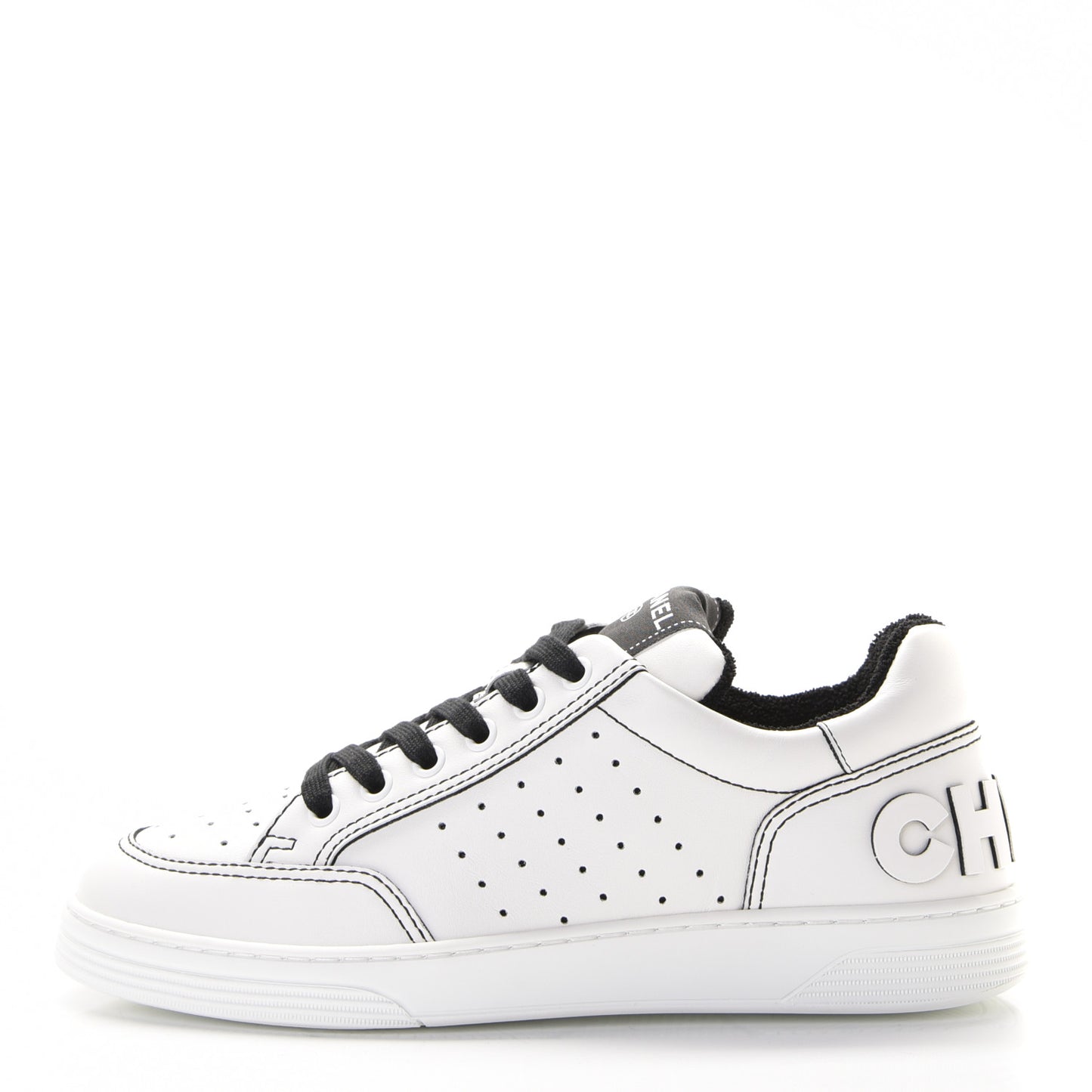 Calfskin Womens Logo Sneakers 38.5 White Black