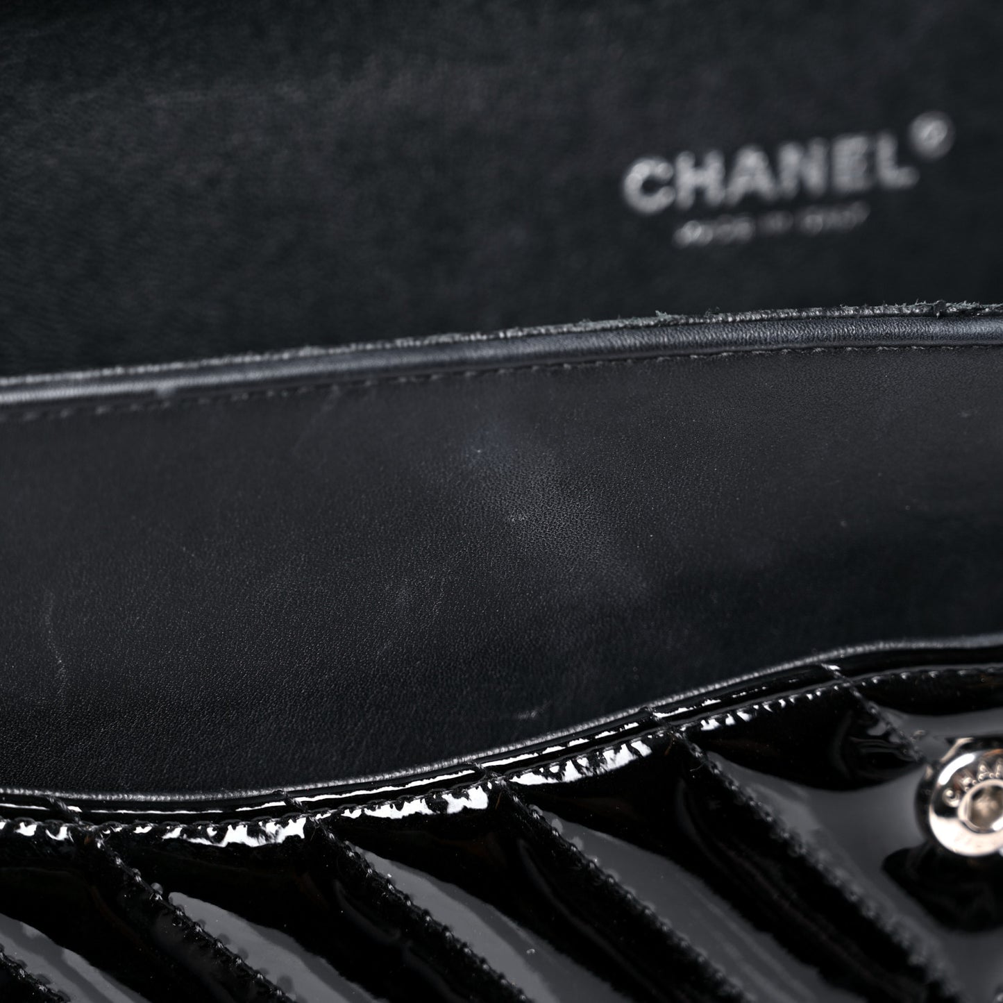 Patent Chevron Quilted Jumbo Double Flap Black