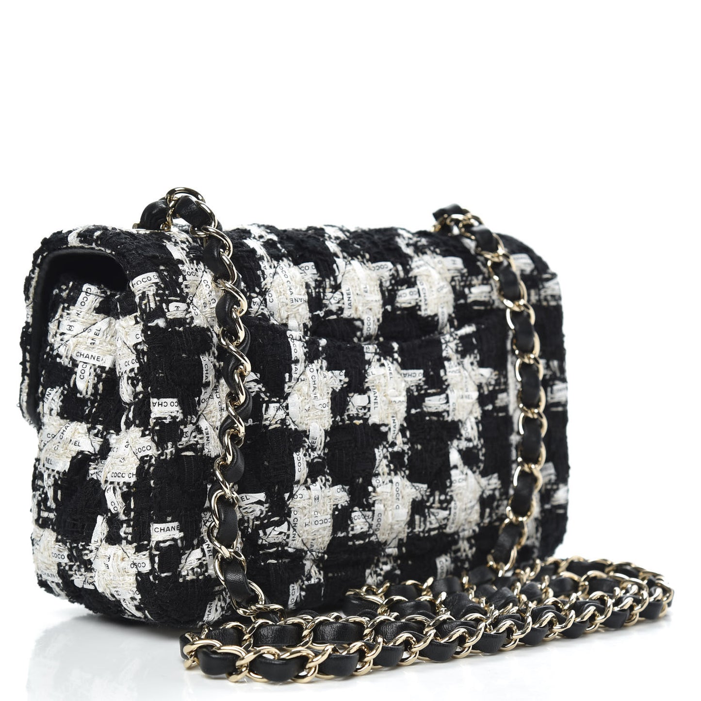 Tweed Quilted Mini Rectangular Flap Black Ecru White