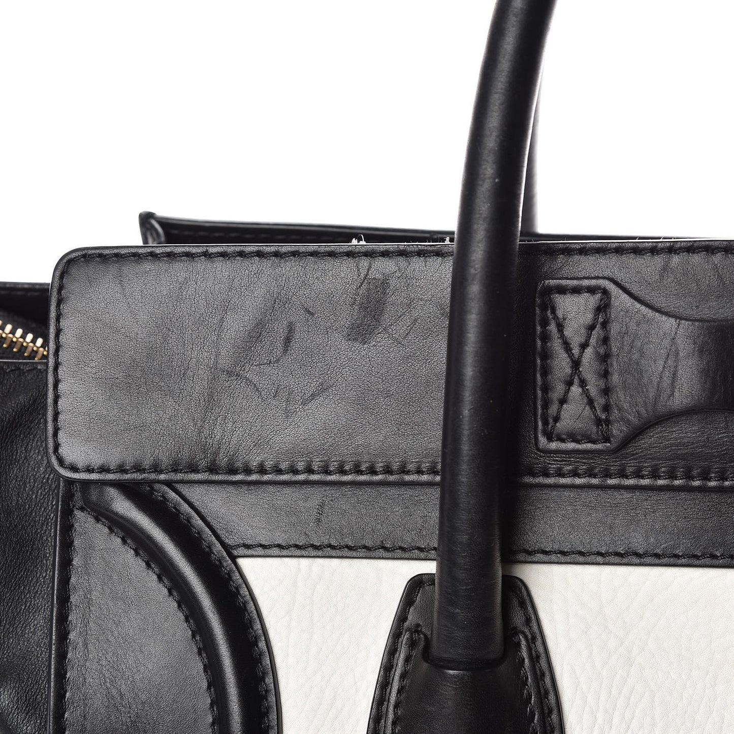 Smooth Calfskin Shrunken Lambskin Mini Bi-Color Luggage Black White