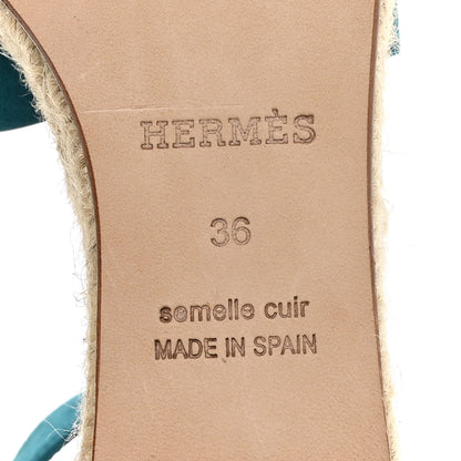 Hermes Suede Goatskin Elda Espadrille Wedge Sandals 36 Vert Oxford 7 of 9