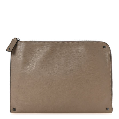 Valentino Garavani Grained Calfskin Large Rockstud Zip Document Pouch Beige 1 of 6