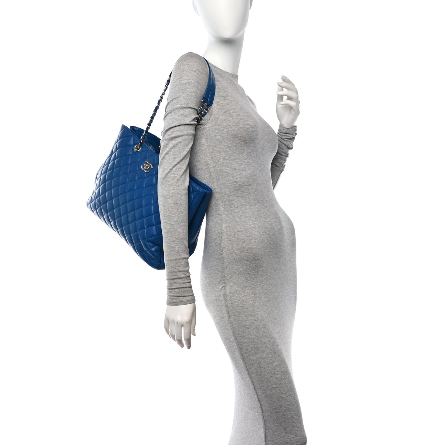 Lambskin Quilted Large Classic Shopping Tote Blue