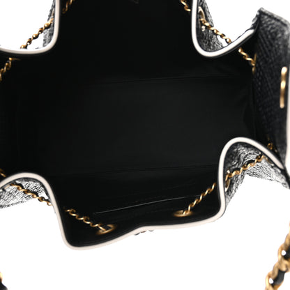 Chanel Braided Raffia Calfskin Small Chanel 25 Handbag Black White 5 of 11