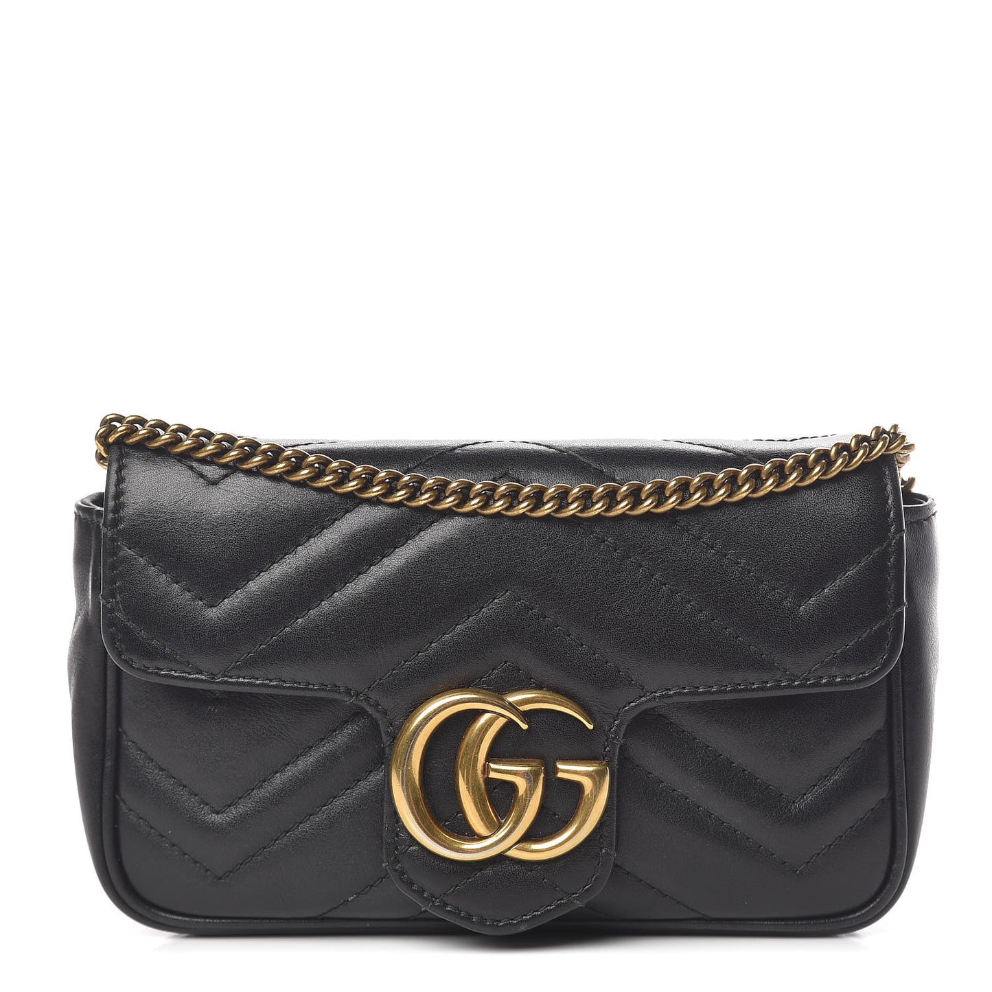 Calfskin Matelasse Super Mini GG Marmont Shoulder Bag Black