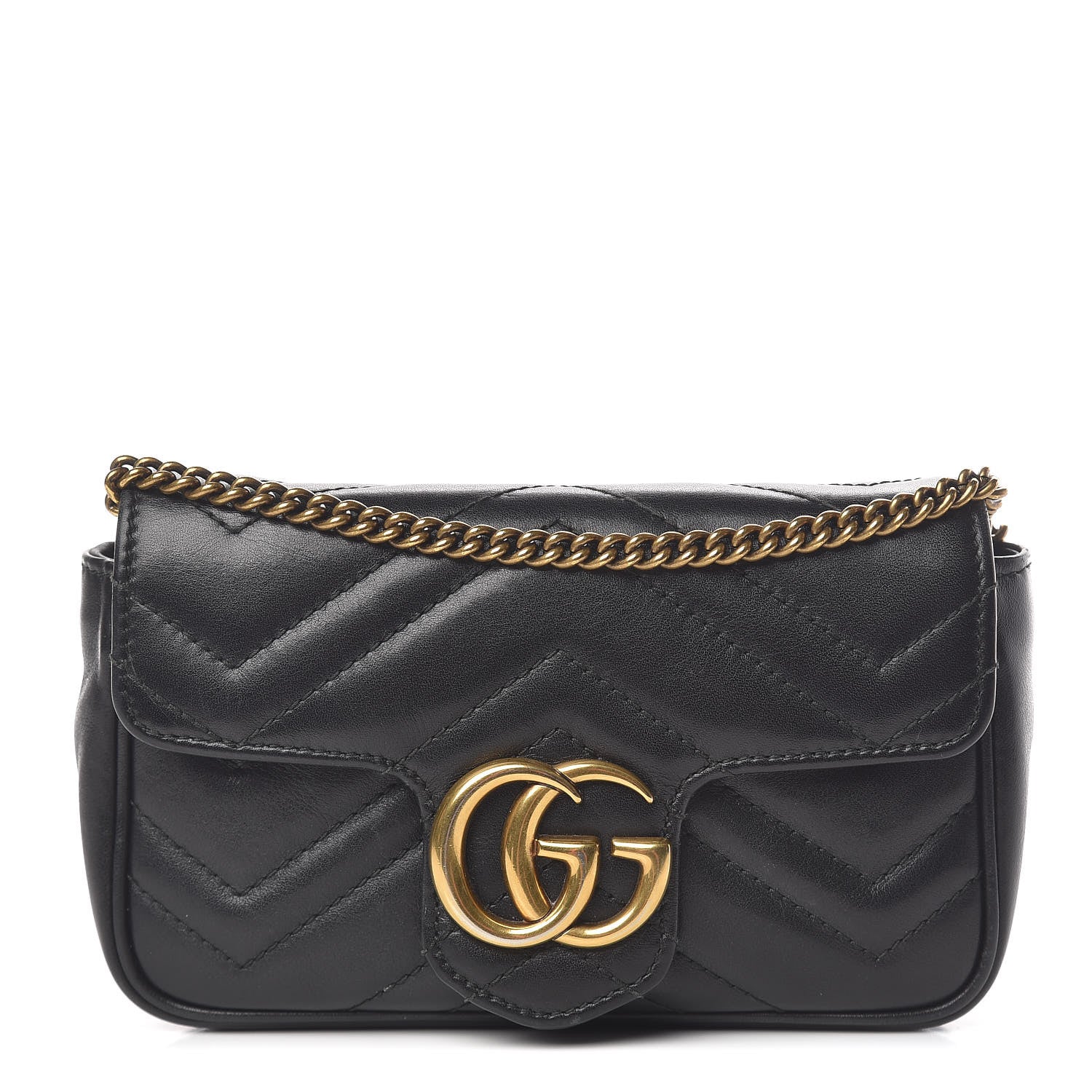 Gucci Calfskin Matelasse Super Mini GG Marmont Shoulder Bag Black 1 of 13