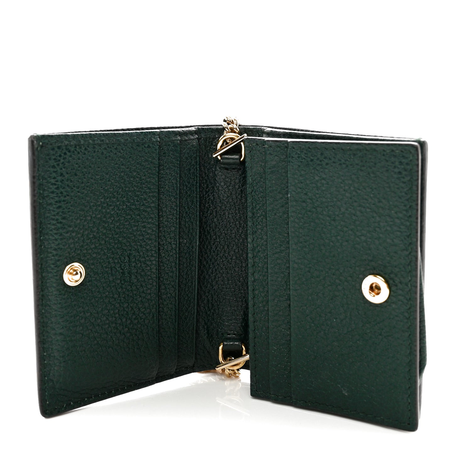 Grainy Calfskin Zumi Chain Card Case Wallet Vintage Green