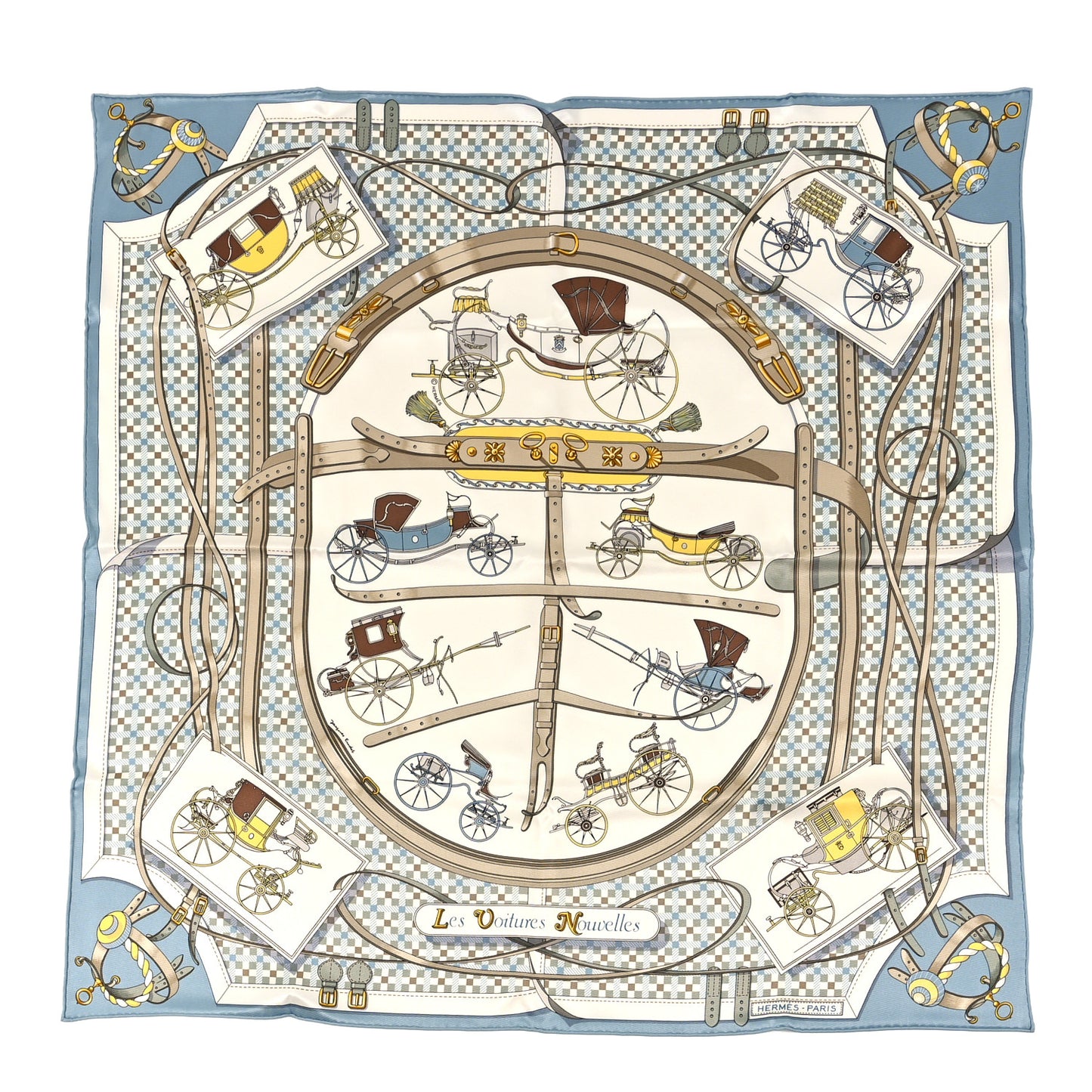Silk Les Voitures Nouvelles Scarf 70 Blue Pale White