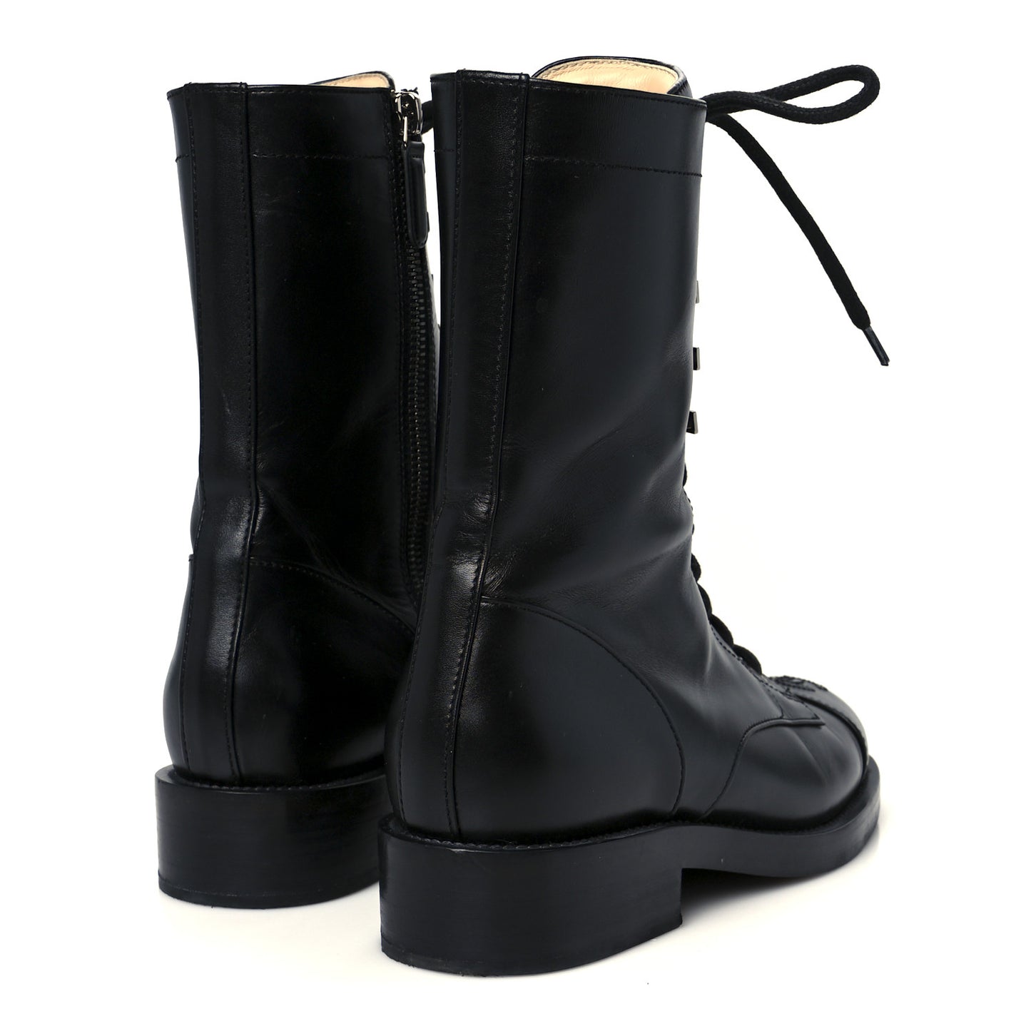 Calfskin Lace Up Combat Boots 38 Black