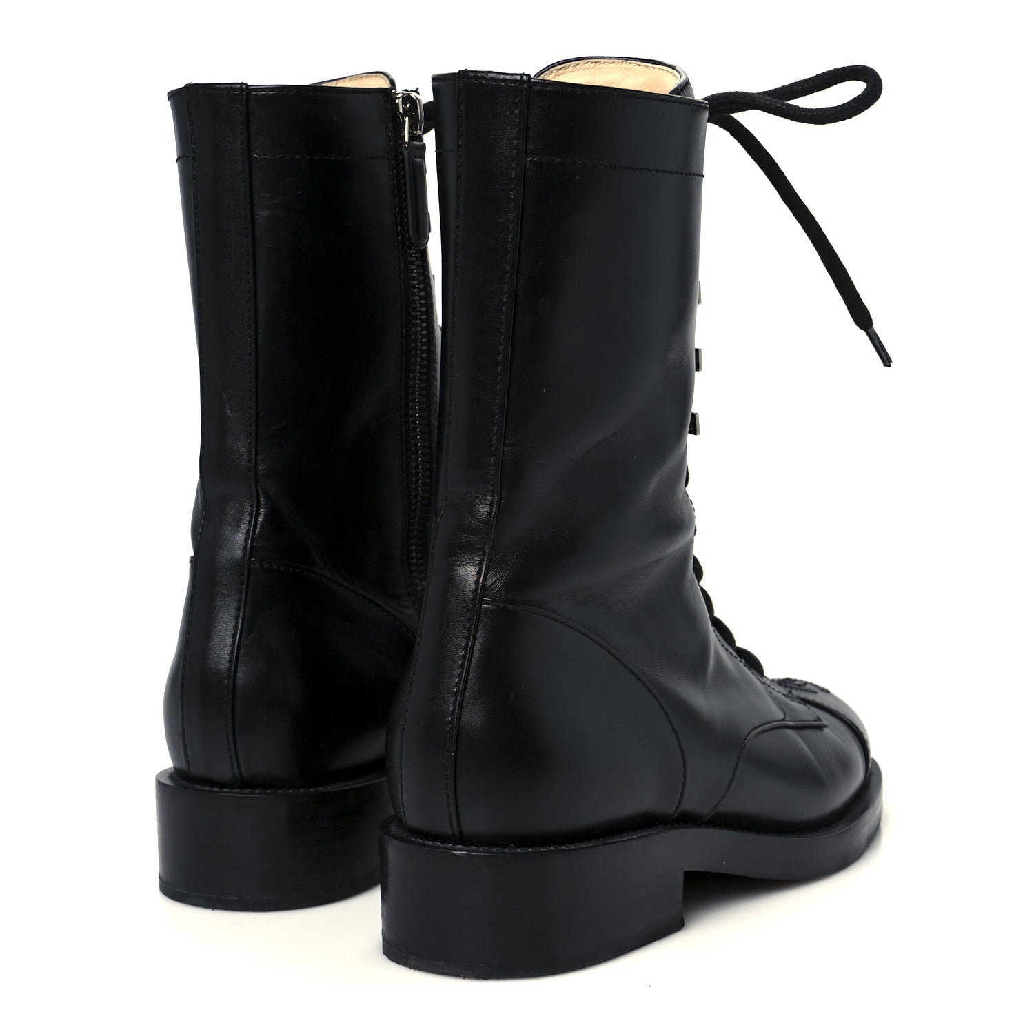 Chanel Calfskin Lace Up Combat Boots 38 Black 5 of 11
